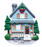 Blue Country House with Porch~Personalized Christmas Ornament