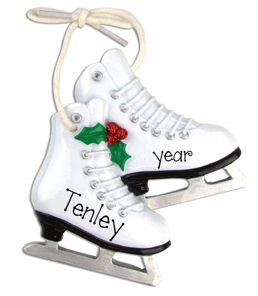 white ice skating shoes/personalized christmas ornaments