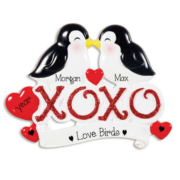 XOXO Penguin COUPLE~ Personalized Christmas Ornament