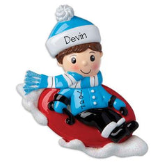 Boy dressed in Blue now Tubing~Personalized Christmas Ornament