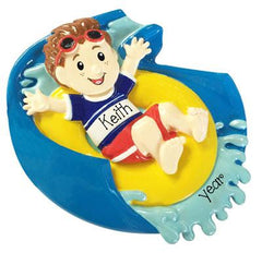 Boy on water slide ~Personalized Christmas Ornament