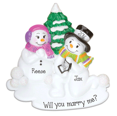 Engagement on Knee Snowmen Ornament