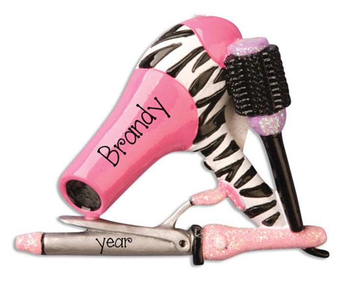 HAIR STYLIST PINK BLOW DRYER~Personalized Ornament