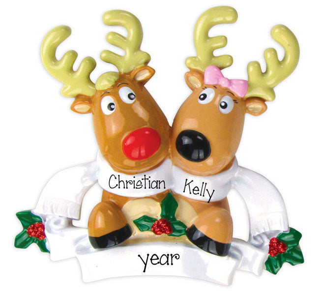 REINDEER COUPLE WITH SCARVES /my personalized ornaments