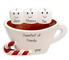 Hot Chocolate with Marshmallow for 3 friends-Personalized Christmas Ornament