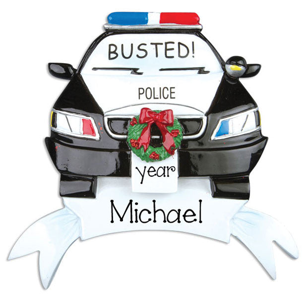 POLICE CAR "BUSTED" ~Personalized Christmas Ornament