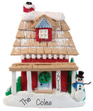 Red Home with Snowman Ornament, My Personalized Ornaments