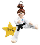 BRUNETTE FEMALE KARATE/MARTIAL ARTS ORNAMENT / MY PERSONALIZED ORNAMENTS