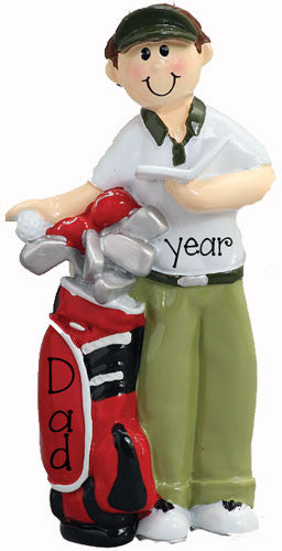 GOLFER w/ RED GOLF BAG - ORNAMENT