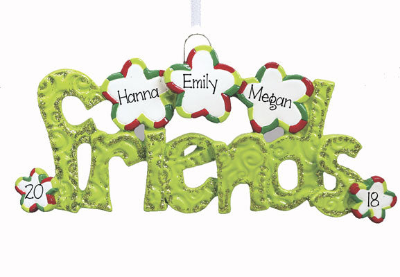FRIENDS for 3 in Green Glitter Ornament