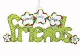 3 FRIENDS IN GREEN GLITTER ORNAMENT, personalized christmas ornament