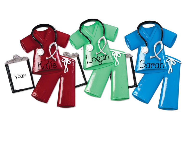 SCRUBS (red, green or blue) - Personalized Christmas Ornament