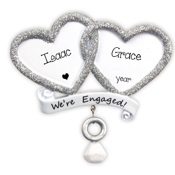 Silver Hearts ENGAGEMENT~Personalized Christmas Ornament