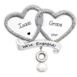 SILVER HEARTS WE'RE ENGAGED ORNAMENT / MY PERSONALIZED ORNAMENT