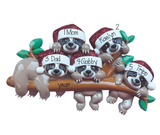SLOTH Family of  5-Personalized Christmas Ornament