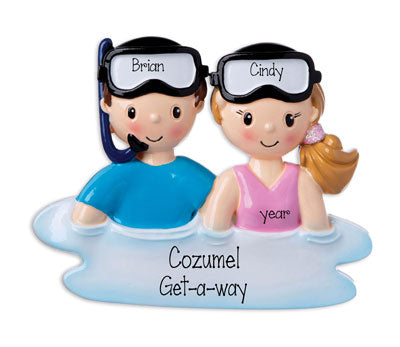 Snorkeling Couple~Personalized Christmas Ornament
