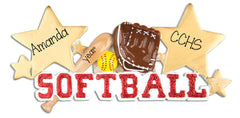 SOFTBALL WITH RED GLITTER ORNAMENT / MY PERSONALIZED ORNAMENT