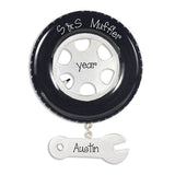 TIRE & WRENCH, MECHANIC, PERSONALIZED, CHRISTMAS ORNAMENT
