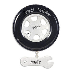 TIRE & WRENCH, MECHANIC, PERSONALIZED, CHRISTMAS ORNAMENT