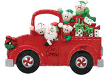 TABLETOP DECOR FAMILY OF 5 IN SANTA'S TRUCK / MY PERSONALIZED ORNAMENT
