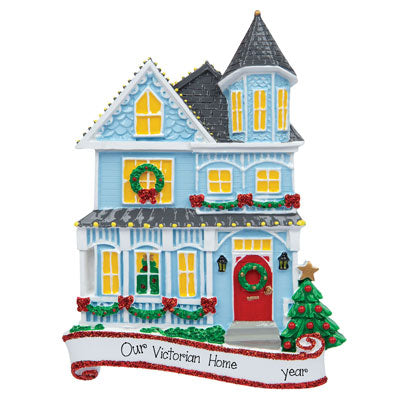 Victorian Blue House~Personalized Christmas Ornament