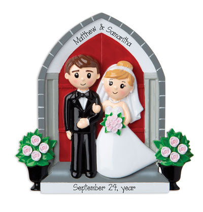 Wedding Couple in Front of Church~Personalized Ornament