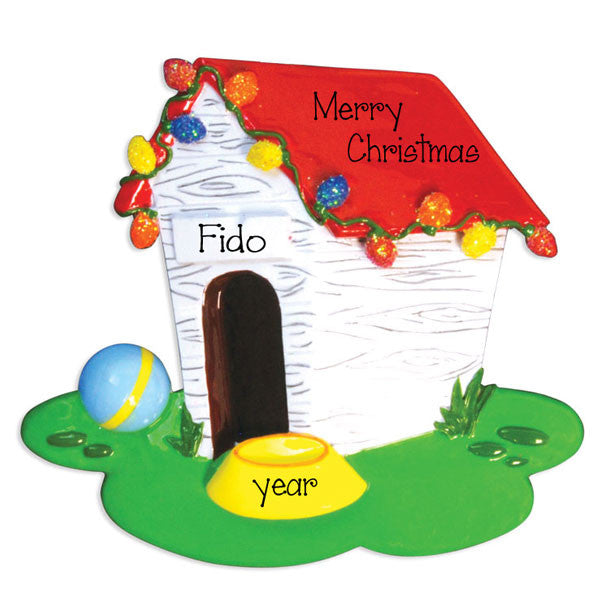 White DOG HOUSE~Personalized Christmas Ornament