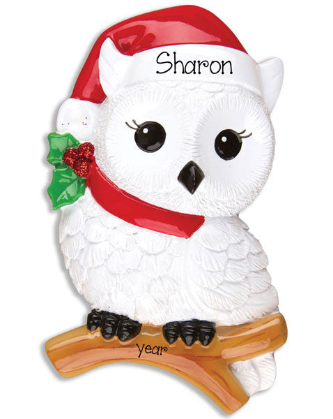 White OWL~Personalized Christmas Ornament