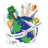 world traveler, globe, personalized, christmas ornament